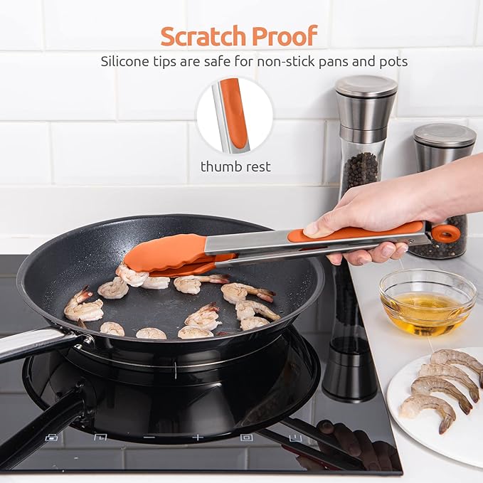 600ºF Heat Resistant Kitchen Tongs: U-Taste 12 inch Large Silicone Cooking Tong with Sturdy Non Stick Rubber Tips & Silicon Coated 18/8 Stainless Steel Handle & Smooth Locking for Serving Grill-Orange - Image 9