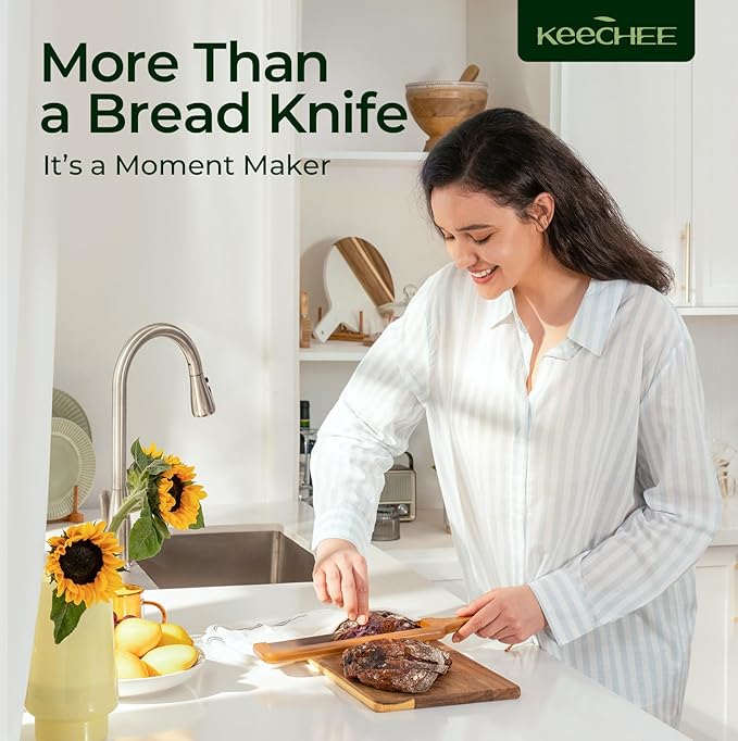keechee Sourdough Bread Knife – Extra Large Bread Slicer for Homemade Bread with Thickness Guide & Stainless Steel Blade, Even Slice Cutter for Baguettes, Bagels, Gift for Bread Lovers (Standard) - Image 9