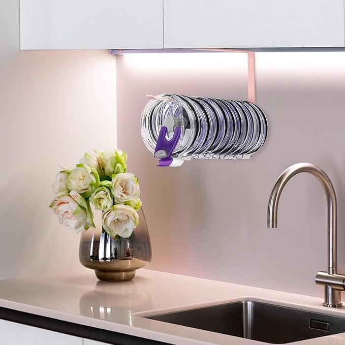 Tumbler Lid Organizer, Horizontal Tumbler Lid Storage Hook Up to 10 Lids, Space Saving Cup Lid Holders Under Cabinet Tumbler Lid Hook for Kitchen Organizer and Storage, Paper Towel Rack Hanger (Pink) - Image 9