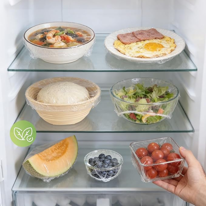 Hrunkfg100 Pcs Bowl Covers Plastic Wrap, Reusable Elastic Food Cover, Extra Large Stretchable Plastic Film for Sourdough Baking, Fermentation, Outdoor Food, Food Freshness, Shower Cap - Image 6