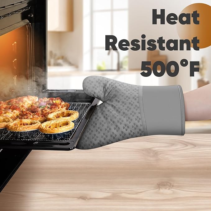 Oven Mitts and Pot Holders 4 Sets, Heat Resistant 500 ℉ Oven Mitt and Pot Holder,Oven Glove&Potholders with Non-Slip Silicone Surface,Kitchen Essentials for Cooking/Baking/BBQ-Grey - Image 6