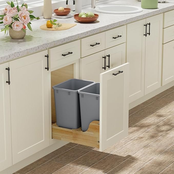 ROOMTEC 35QT Kitchen Trash Can, Lightweight and Sturdy Slim Trash Can, Wastebaskets for Office, Workspace, Kitchen, Bathroom, 2 Packs