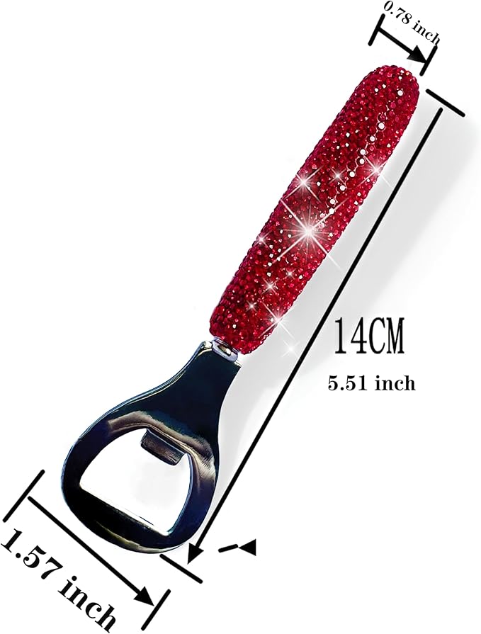 Handcrafted Red Crystal Bling Beer Opener – Sparkle Diamond Bottle Openers for Home Bar, Bartenders, Party, Wedding Gift, Glitter Accessory for Women & Men