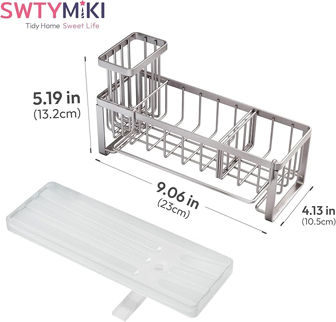 SWTYMIKI Sponge Holder for Kitchen Sink - Sink Caddy with Brush Holder Self-draining Sponge Caddy Organizer with Divider Stainless Steel Kitchen Accessories Storage for Countertop, Sand Nickel - Image 7