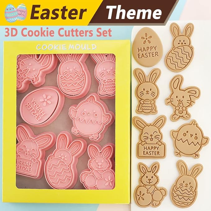 8 Pcs Cookie Cutters Set 3D Holiday Cookie Cutters for Party Baking Decoration (Easter)