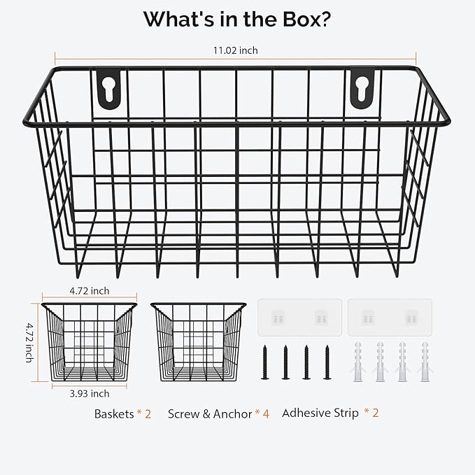 MaraFansie Hanging Kitchen Baskets Wire Storage Basket Adhesive and Screws Basket Over the Cabinet Door Organizer with Adhesive Strips and Screws Accessories, 2 Installations, 2 Pack - Image 7