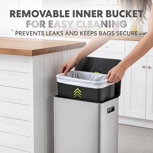 SIMPLI-Magic Infinity Edge 60L / 16 Gallon Kitchen Trash Can - Hands-Free Step Pedal, Soft-Close Lid, Stainless Steel Garbage Can with Inner Bucket - Image 6