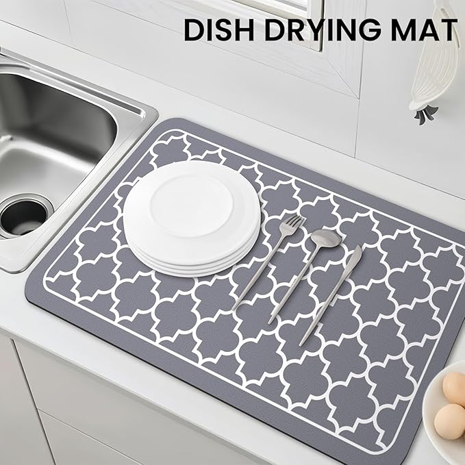 WISELIFE Dish Drying Mat Super Absorbent Drying Mat Large Dish Drying Mats for Kitchen Counter Easy Clean Dish Mat Kitchen Drying Mat18"x 28" Stylish Grey - Image 7