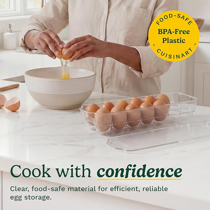 Best Brands Cuisinart Egg Holder for Fridge with Lid – Easy-to-Use Clear Stackable Egg Organizer for Refrigerator Storage, Holds Up to 14 Eggs, Space-Saving Container