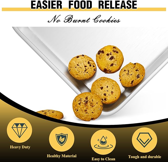Commercial Quality Baking Sheet Pan Set, Natural Aluminum Cookie Sheet, Umite Chef Encapsulated Galvanized Steel Rim Warp Resistant Baker's Quarter Sheet Pan, Cookie Tray Pans for Baking, Roasting - Image 7