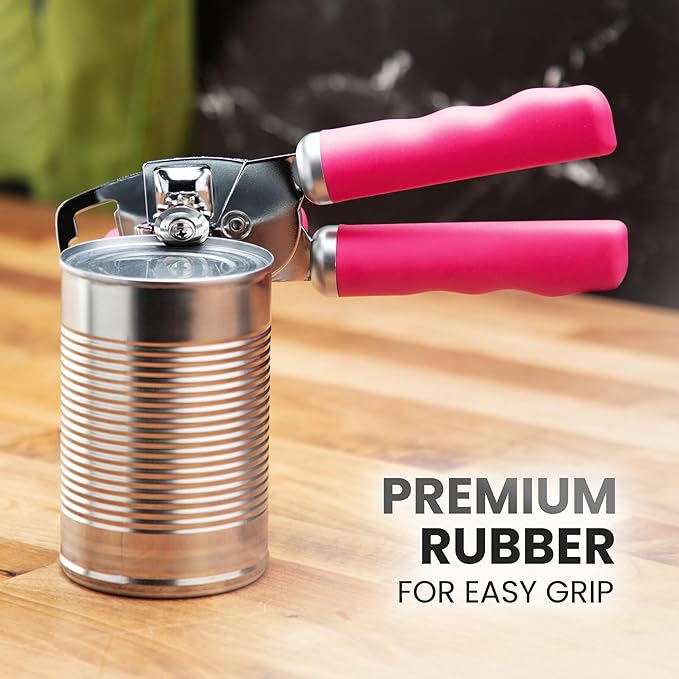 Zulay Kitchen Heavy Duty Stainless Steel Can Opener Manual with Bottle Opener - Rust Proof Manual Can Opener With Turn Knob & Comfy Soft Grip Handles - Dragonfruit - Image 8