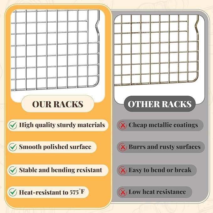 Cooling Racks for Cooking and Baking - 2 PCS 10" x 16" Grid Wire Baking Rack for Oven Cooking, Baking, Grilling, Roasting - Dishwasher Safe Bacon Rack - Fits Half Sheet Cookie Pan - Image 7