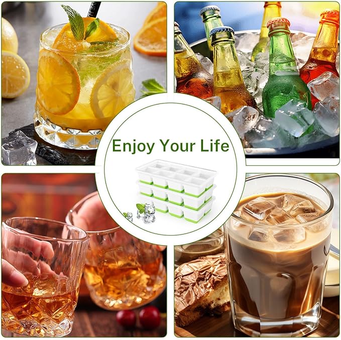 Ice Cube Tray with Lid, Alinana 3-Pack Upgraded Large Silicone Ice Cube Tray with BPA-Free Removable Lids, Easy Release Ice Mold for Cocktails, Whiskey, Juice (Green)