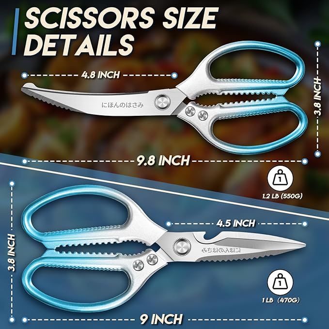 TIJERAS Kitchen Scissors Set Blue - Stainless Steel Kitchen Shear, Sharp Meat Scissors Dishwasher Safe, Heavy Duty Poultry Shears, Japanese Cooking Scissor for Food, Chicken,Turkey, Christmas Gifts - Image 7