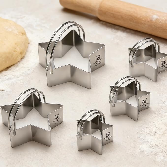 Star Cookie Cutters (5 Pieces/Set),Biscuit Cutter Set with Handle and Big Ring, Professional Baking Dough Cutter Tools for Cakes, Sandwiches, Donuts, Dumplings - Image 9