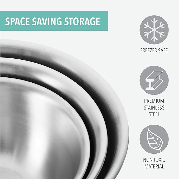Table Concept Mixing Bowls with Airtight Lids, Stainless Steel Nesting Bowl Set for Space Saving Storage, Ideal for Cooking, Baking, Prepping & Food Storage - Image 6