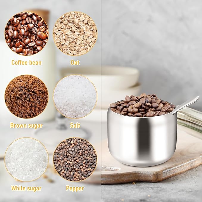 holoith 2 Pack Coffee and Sugar Dispenser with Tray - 10 oz Sugar Bowl with Glass Lid and Spoon for Coffee Bar Accessories Kitchen Storage for Salt,Coffees Bean,Brown Sugar Cubes (Silver) - Image 7