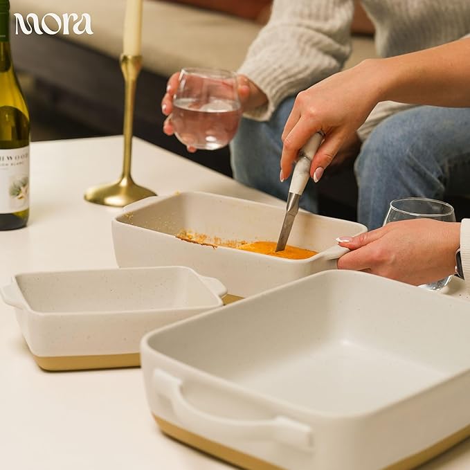 Mora Ceramic Baking Dish with Handles For Casserole, Lasagna, Gratin, Broiling, Roasting, and Baking. Large 9x13 in Pan, Extra Deep - Porcelain Serving Bakeware from Oven to Table. Freezer Safe - Oat - Image 8