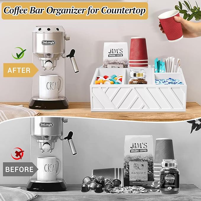 ugiftt Coffee Station Organizer for Counter, Wood Pods Holder Storage Basket, Tea Condiment Storage Organizer, Rustic Coffee Bar Decor for Accessories Organizer - Image 7