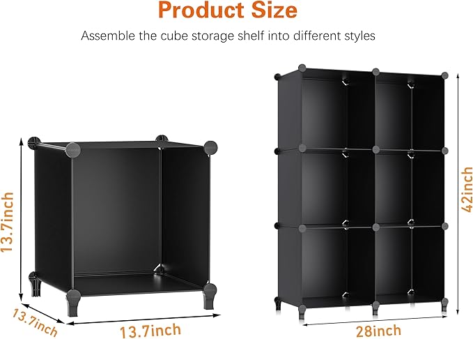 HOMIDEC XLarge Cube Storage Organizer,13.7 Inch Closet Organizer Storage Cabinet Shelf Bookshelf with Metal Hammer, Storage Cubes Organizers Cabinet for Kids, Closet, Bedroom, Bathroom Black - Image 2