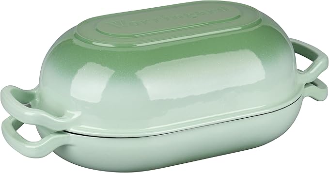 VORRINGARD Enameled Cast Iron Sourdough Bread Oven, Dutch Oven, Loaf Cast Iron Bread Pan for Homemade Bread Baking, Meatloaf Pan with Lid, 5QT, Green - Image 9