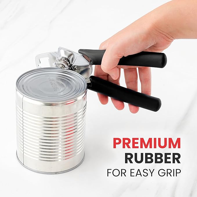 Zulay Kitchen Heavy Duty Stainless Steel Manual Can Opener – Ergonomic Soft Grip Handles, Smooth Edge Cutting Wheel & Large Built In Bottle Opener – Easy Turn Knob for Effortless Use - Black - Image 8