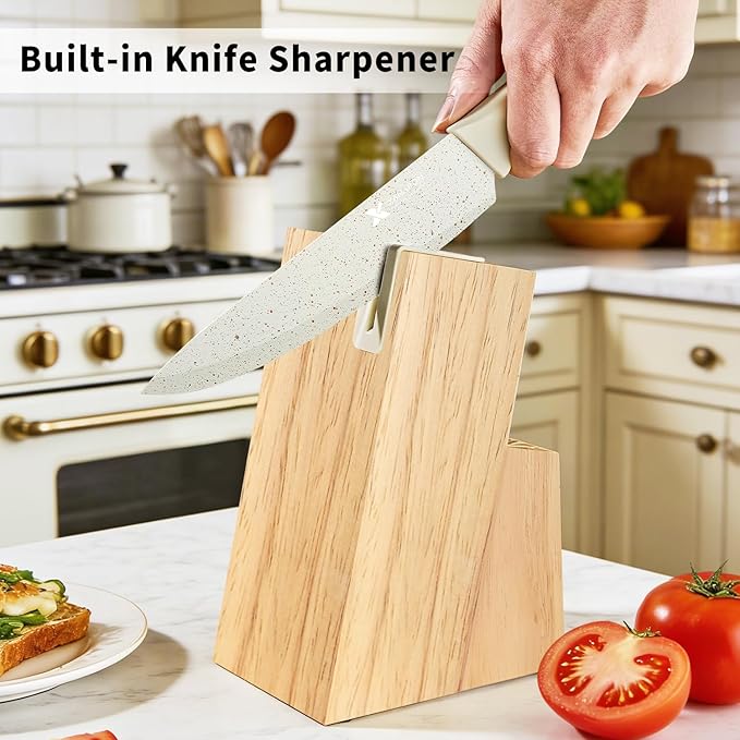 XANAPON Knife Set, Dishwasher Safe Kitchen Knife Set, CreamWhite Ergonomic Handle and Ceramic-Coated Blades, Built-in Sharpener Block, Sturdy German Stainless Steel - Image 6