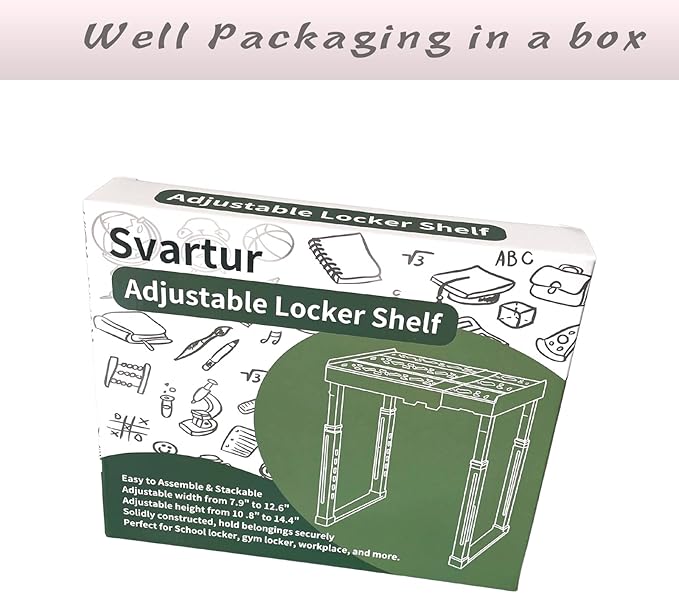 Svartur Locker Shelf for School Locker Adjustable Height and Width, Locker Organizer Shelf Stackable Locker Tools for Gym Lockers, Office, Back to School Essentials, Black