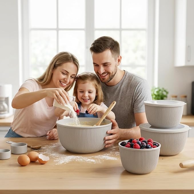BoxedHome Nesting Plastic Mixing Bowls, BPA-Free Plastic, Microwave and Dishwasher Safe, Set of 4, 1.27/2.22/3.38/4.76quart, Grey - Image 12