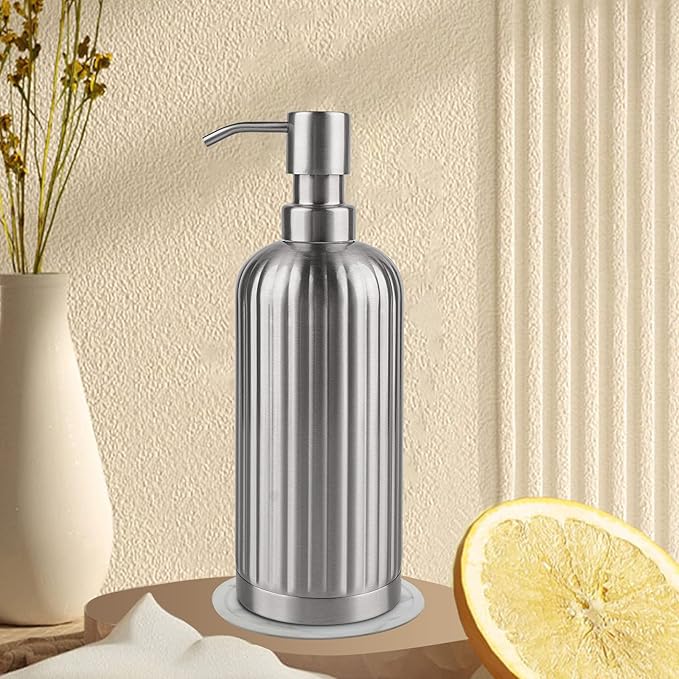 AUMIO Soap Dispenser 18 Oz with Non-Slip Coaster, Stripe Design Dish Soap Dispenser Brushed Nickel, Refillable Liquid Hand Soap Dispenser for Bathroom, Kitchen Soap Dispenser Premium Stainless Steel - Image 8
