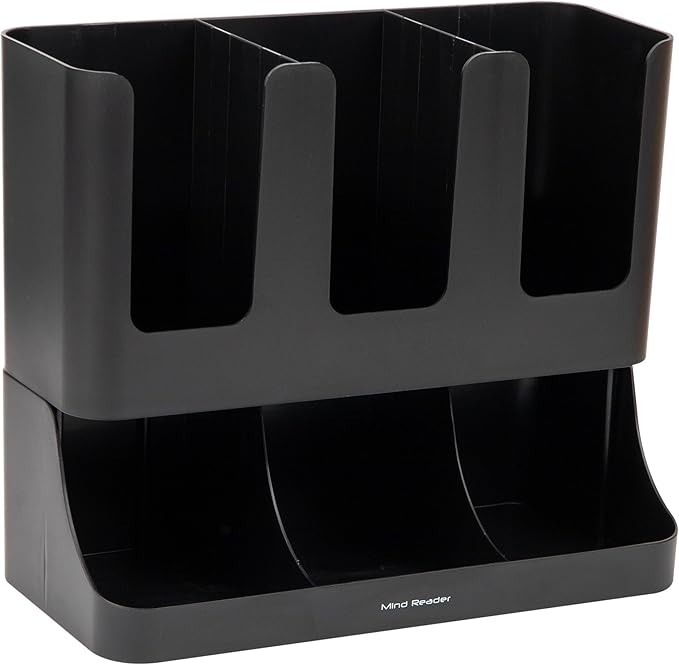 Mind Reader Cup and Condiment Station, 13 Inch Countertop Coffee Bar Organizer with 6 Compartments, Storage Caddy for Cups, Lids and Packets, Plastic, Black - Image 7