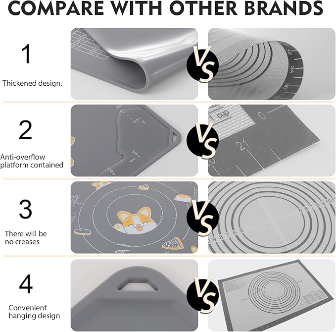 Ourokhome Silicone Baking Mat Sheet and Pastry Dough Cutter, 0.5 Inch Thick 32" X 24" BPA free Silicone Rolling Mat, Non-Stick and Anti-Slip, Dishwasher Safe (Gray) - Image 6