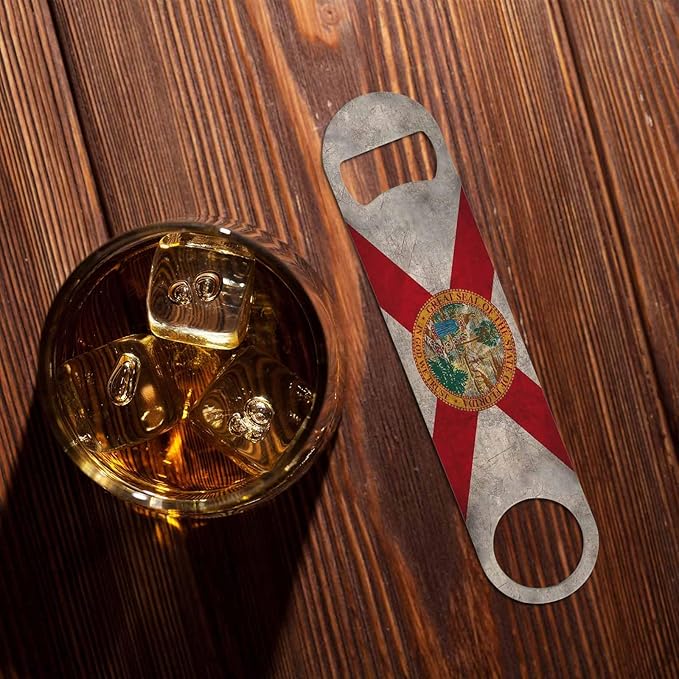 Florida State Flag Stainless Steel Bottle Opener Dirty Florida 3D Waving Flag Flat Beer Bottle Opener Keychain for Home Kitchen Bar Restaurant Party Birthday Gift