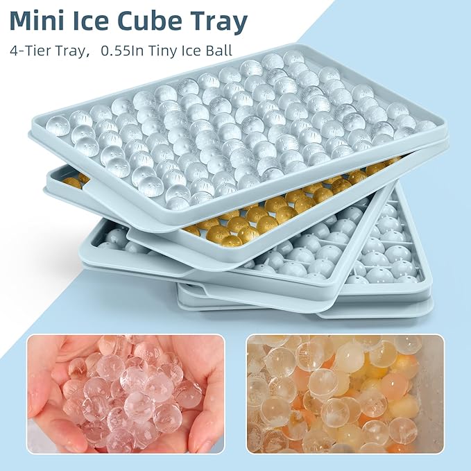 WIBIMEN Mini Ice Cube Trays, 0.55” Tiny Pebble Ice for Iced Coffee & Cocktails, Fast Chill, Easy Twist Release, Stackable with Lid & Storage Bin (4 Pack, Blue) - Image 7