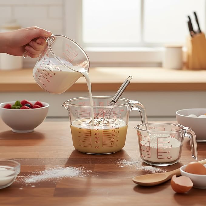 6 Pcs Glass Measuring Cups Set with Lids (Strainer Included) - 1-Cup/2-Cup/4-Cup Nesting Jugs with Easy-Grip Handles, Kitchen Liquid Measuring - Image 7