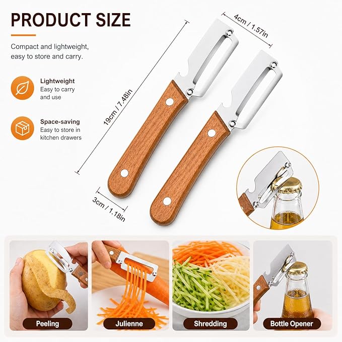 Peelers For Kitchen, Multifunctional Vegetable Peeler, with Wooden Handle and Bottle Opener, For Vegetables or Fruits that Need to Be Peeled - Image 6