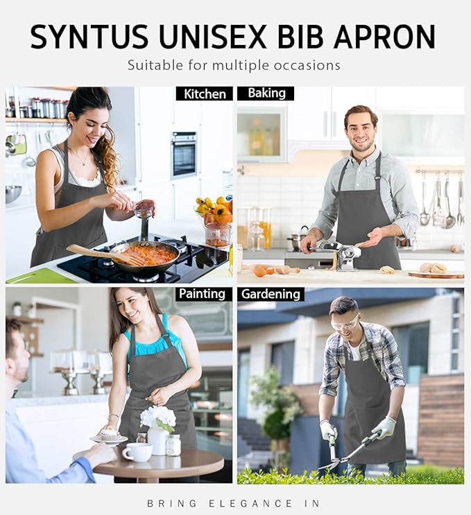 Syntus Apron for Men Women, Adjustable Cooking Kitchen Chef Aprons with 2 Pockets, Cotton/Polycotton/Polyester - Image 7