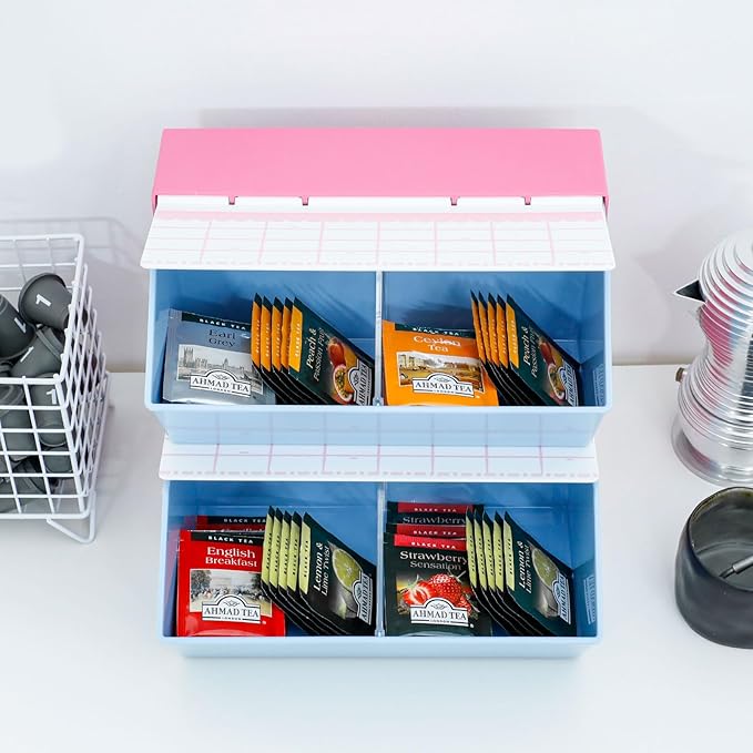 Coffee Bar Organizer with Lid, Vintage Coffee Station Storage Holder for Creamer, Pods, Tea Bags, Sugar and Drink Packets (Rose Pink) - Image 8