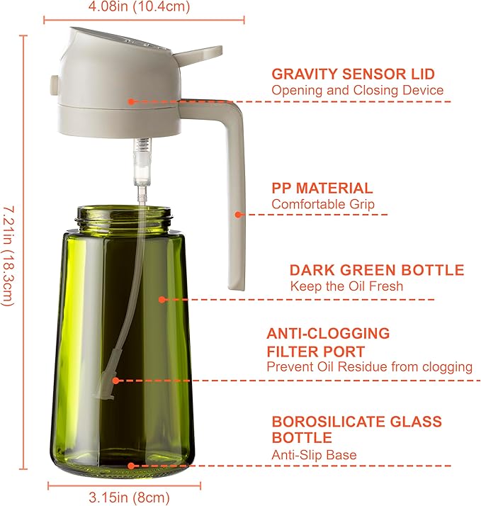CXINYI - 16oz/470ml Olive Oil Dispenser for Kitchen with Stickers - 2 in 1 Olive Oil Sprayer for Cooking, Air Fryer, and Salad, White (Light-Proof Kitchen Gadget) - Image 6