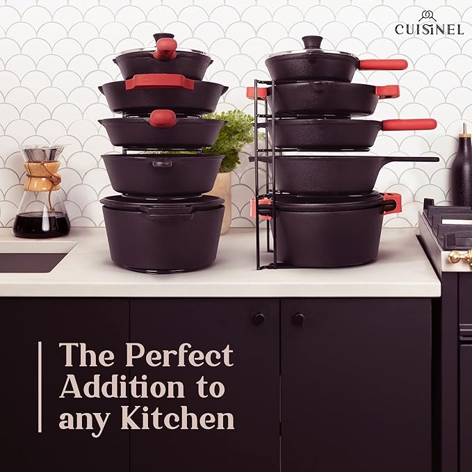 Pan Organizer - 2-PACK of Silicone-Coated Non-Slip 15" Heavy Duty Skillet Rack - Kitchen Counter/Cabinet Organization Storage - Holder for Cookie Sheet, Cutting Board, Cast Iron Cookware, Dish Stand - Image 7