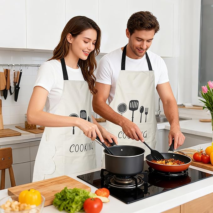 DILLMAN Women Kitchen Apron with Hand Wipe Pockets,Big Pocket,Hand-wiping, Waterproof for Cooking Baking