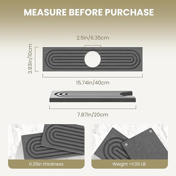 Premium Diatomite Stone Drying Mat for Kitchen Counter, Faucet Mat for Kitchen Sink, Sink Protector & Splash Guard, Quick-Dry Kitchen Sink Mat,Super Absorbent (Gray, 15.8"x4") - Image 9