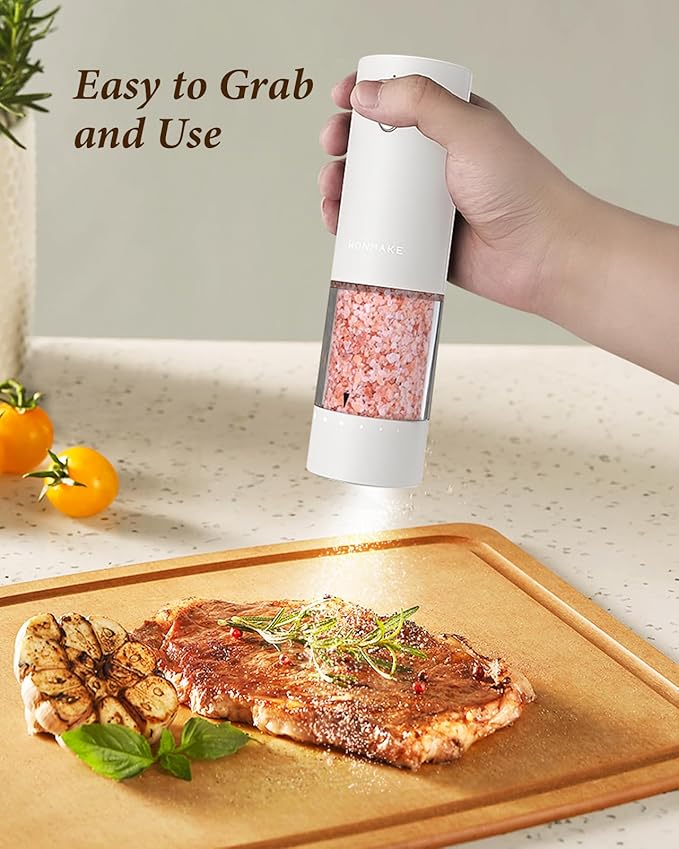 Electric Salt and Pepper Grinder Set - Automatic Refillable Salt and Pepper Grinders with Charging Base & LED Light, 6-Level Adjustable Coarseness with External Dial, Ideal Kitchen Gadget,Black& White - Image 9