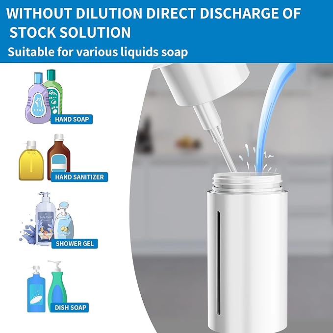 Aunmaon Automatic Soap Dispenser Touchless, Modern, Kitchen & Bathroom, Hands-Free, Adjustable Volume, Long Battery Life, Compatible with Thick & Thin Soap, Easy for Toddlers, Clog-Free, White - Image 6