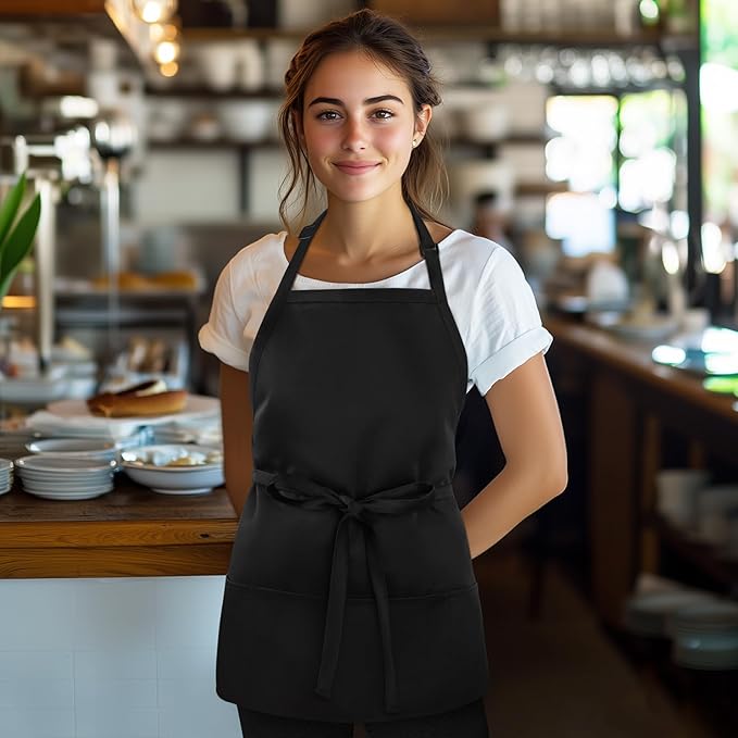 NLUS Kitchen Cooking Apron with 3 Pockets, Adjustable Bib Apron Chef Aprons for Women Men