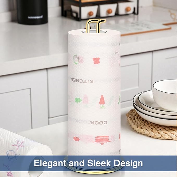 NearMoon Paper Towel Holder, Sturdy Paper Towel Stand Dispenser-All Metal, Standard or Jumbo-Sized for Kitchen Countertop, Farmhouse, Living Room (1 Pack, Gold) - Image 8