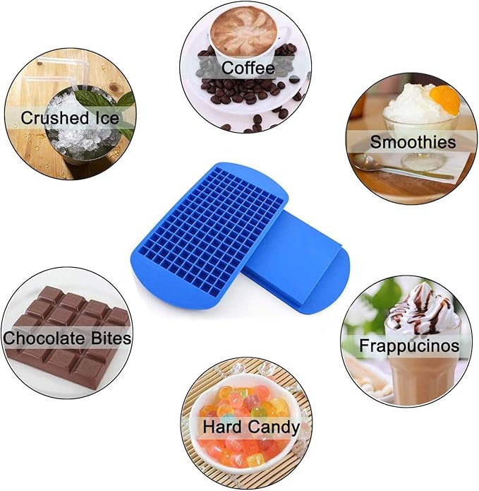 Silicone Ice Cube Tray,160 Mini Crushed Ice Cube Molds Easy Release Small Ice Cube for Chilling Whiskey Cocktail Kitchen Gadgets Stackable Ice Trays,Super mini ice Cubes 1cm³,Without lid,1 Pack