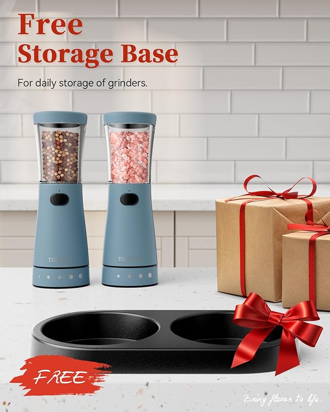 Electric Salt and Pepper Grinder Set with Storage Base, Stainless Steel Rechargeable Salt and Pepper Grinder Set with 4.5 oz Large Capacity, 1.8" Wide Mouth, Adjustable Coarseness, Ideal for Kitchen - Image 9