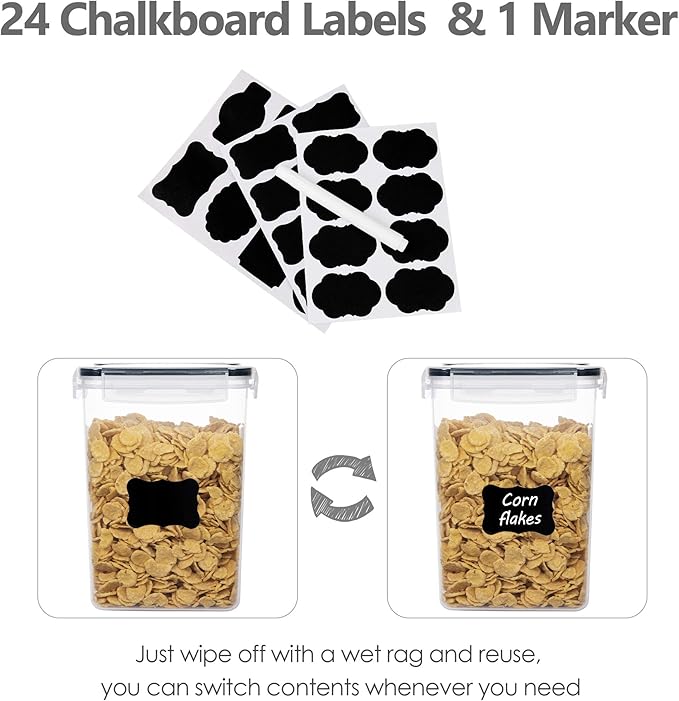 CHEFSTORY Airtight Food Storage Containers with Lids, 8 PCS Plastic Storage Canisters for Kitchen & Pantry Organization,Dry Food Canisters for Flour, Sugar and Cereal - Image 7