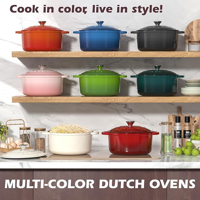 Umite Chef 5QT Enameled Cast Iron Dutch Oven Pot with Lid, Heavy-Duty Cookware for Bread Baking, Braising, Stews, Roasting, Wedding Registry Ideas & Gifts (Pink) - Image 8